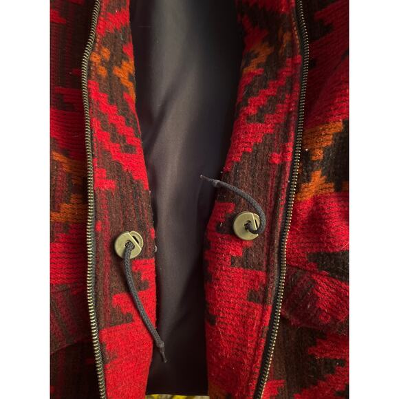 Vintage 80s 90s Woolrich maroon orange Tribal Aztec Southwestern Blanket Coat - Picture 10 of 10